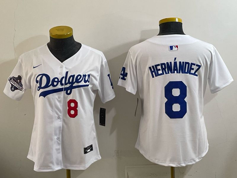 Women 2026 Nike Los Angeles Dodgers #8 Hernandez White Game MLB Jersey 07
